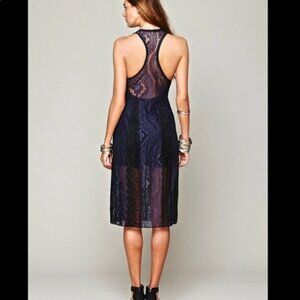 Free People Miracle Lace Racerback Dress S Midi Navy Boho Romantic Below Knee